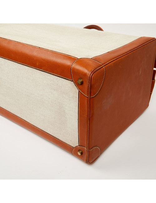 Valise de voyage HERMES toile et cuir Vintage