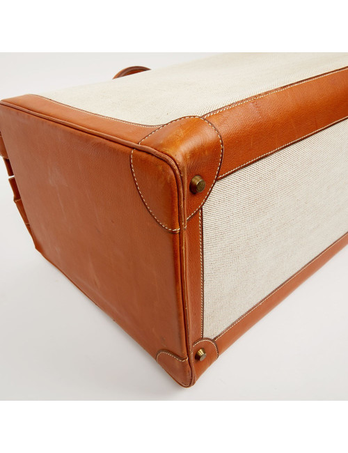 Valise de voyage HERMES toile et cuir Vintage