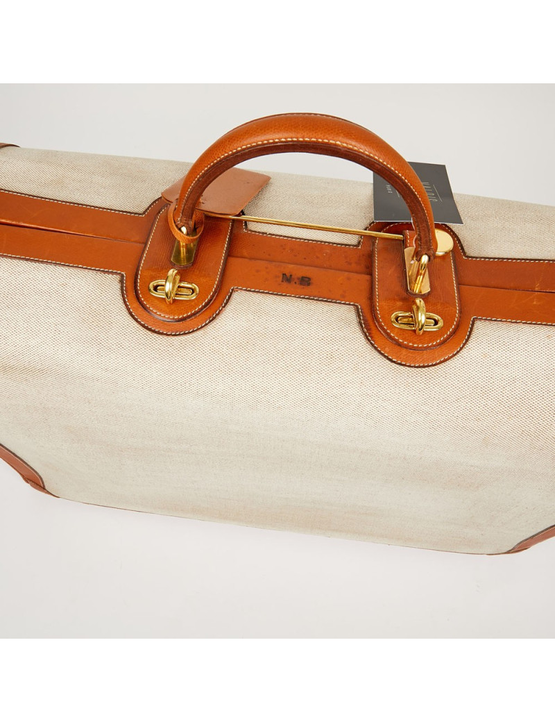 Valise de voyage HERMES toile et cuir Vintage