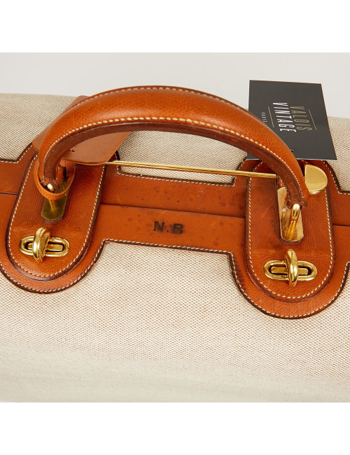 Valise de voyage HERMES toile et cuir Vintage