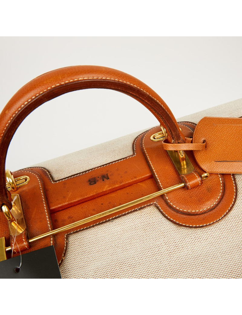 Valise de voyage HERMES toile et cuir Vintage