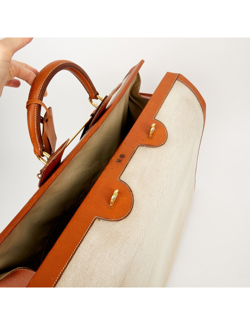 Valise de voyage HERMES toile et cuir Vintage
