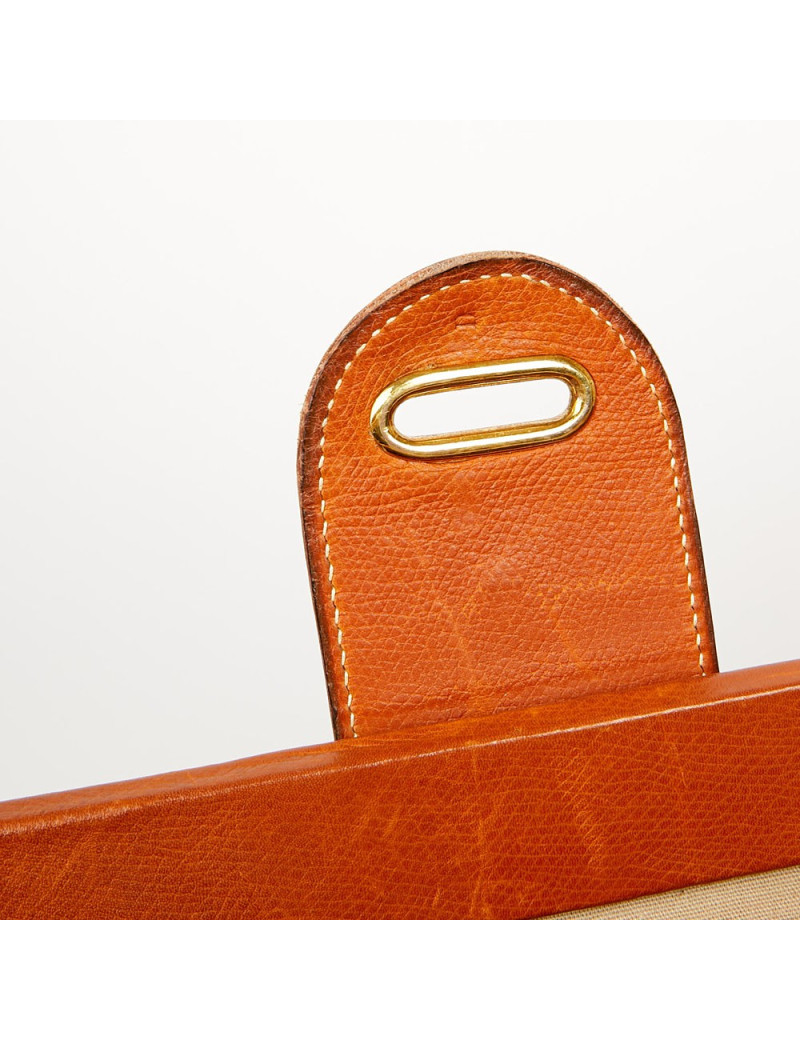 Valise de voyage HERMES toile et cuir Vintage