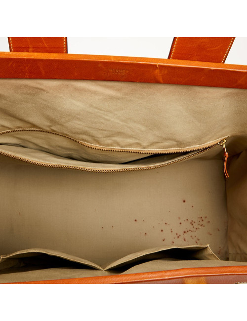 Valise de voyage HERMES toile et cuir Vintage
