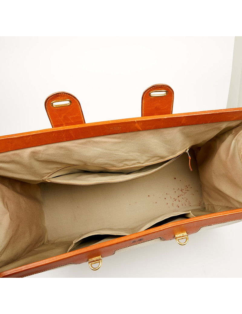 Valise de voyage HERMES toile et cuir Vintage