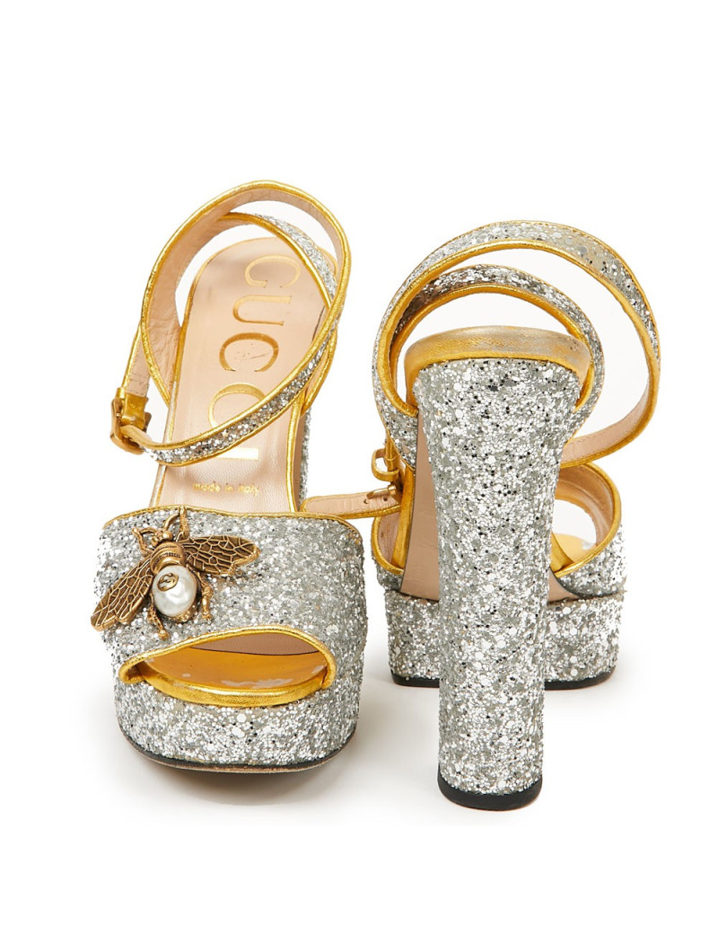 Sandales GUCCI T 38,5 brillantes argent