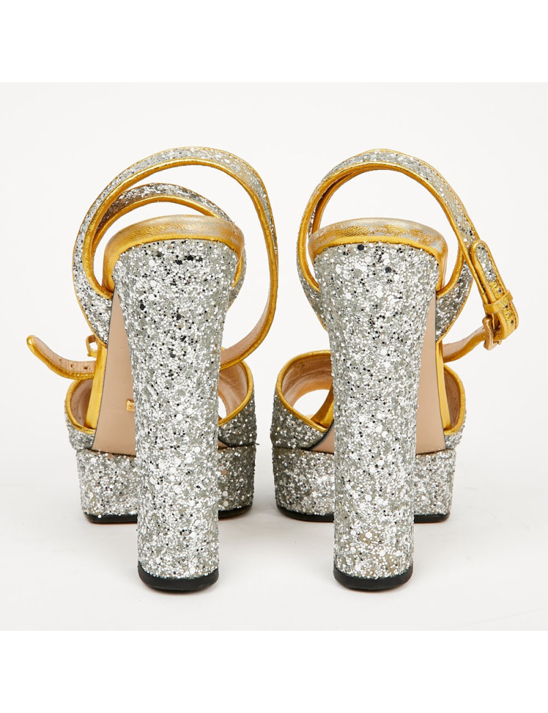 Sandales GUCCI T 38,5 brillantes argent