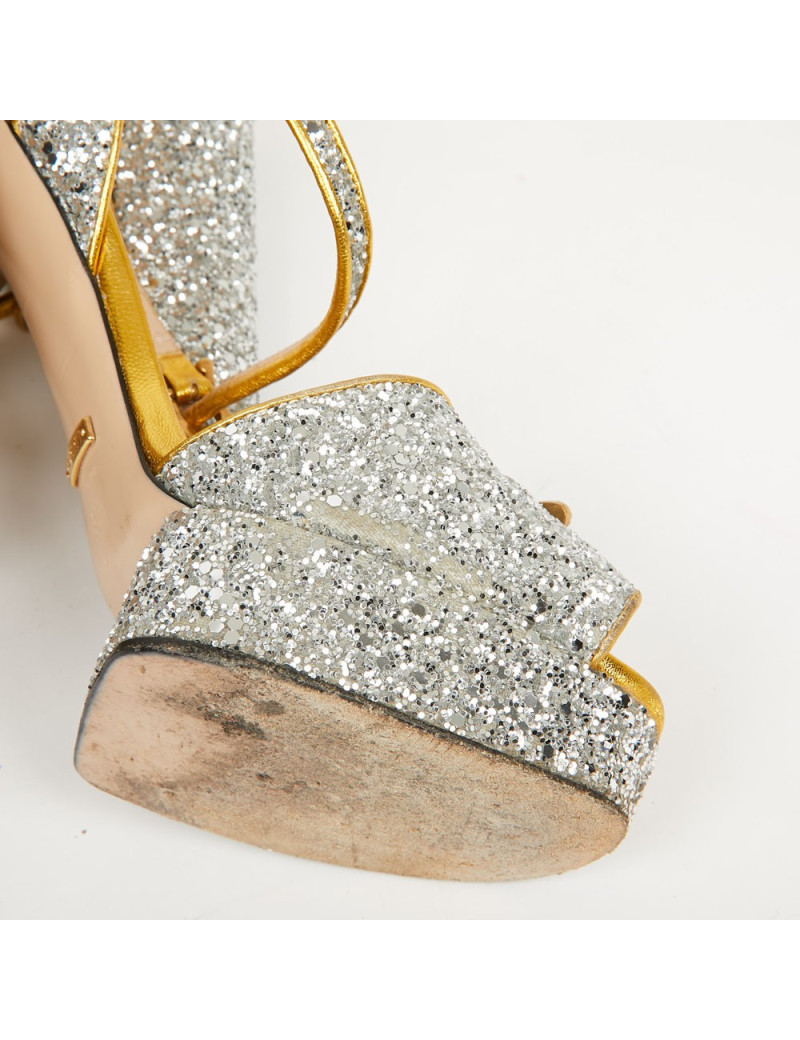 Sandales GUCCI T 38,5 brillantes argent