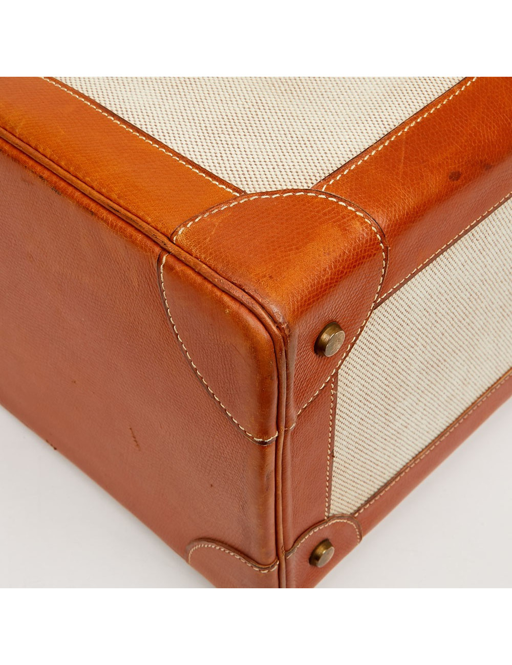 Valise de voyage HERMES toile et cuir Vintage TM