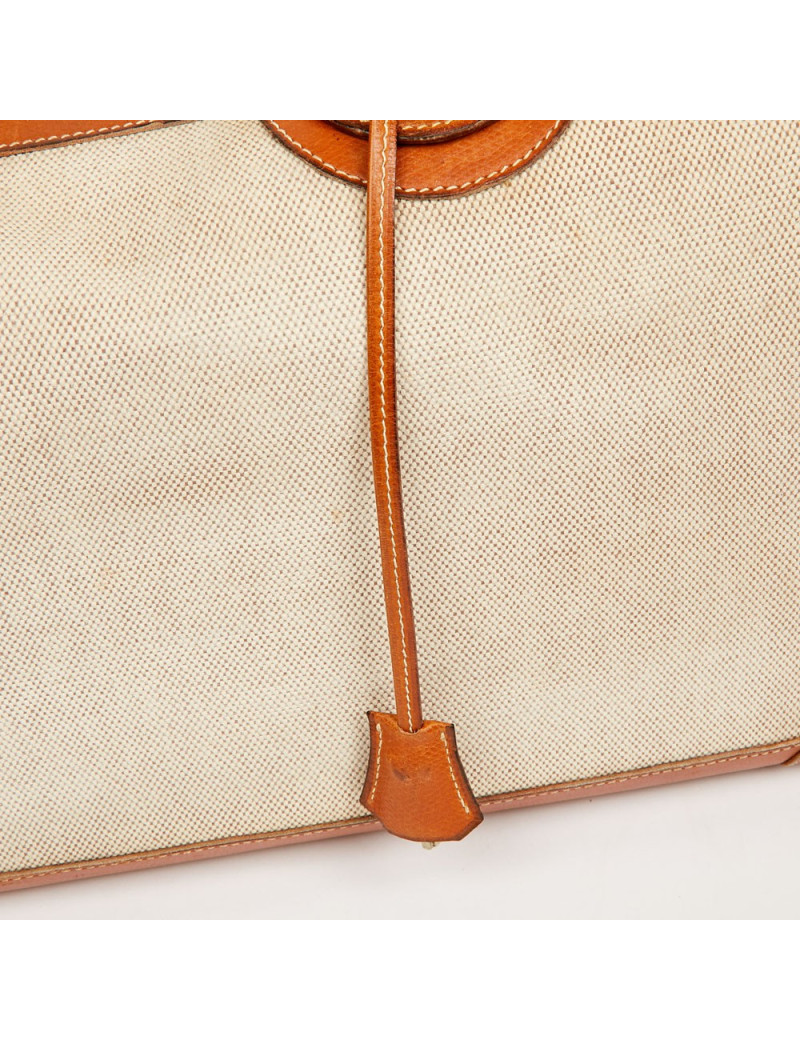 Valise de voyage HERMES toile et cuir Vintage TM