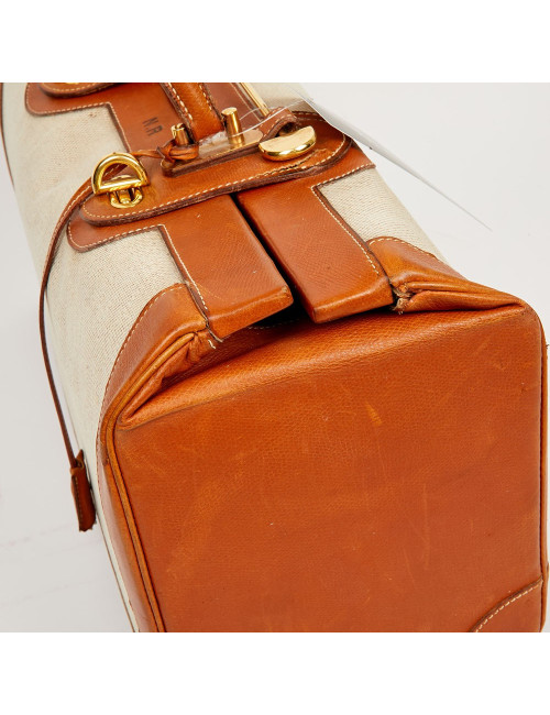 Valise de voyage HERMES toile et cuir Vintage TM