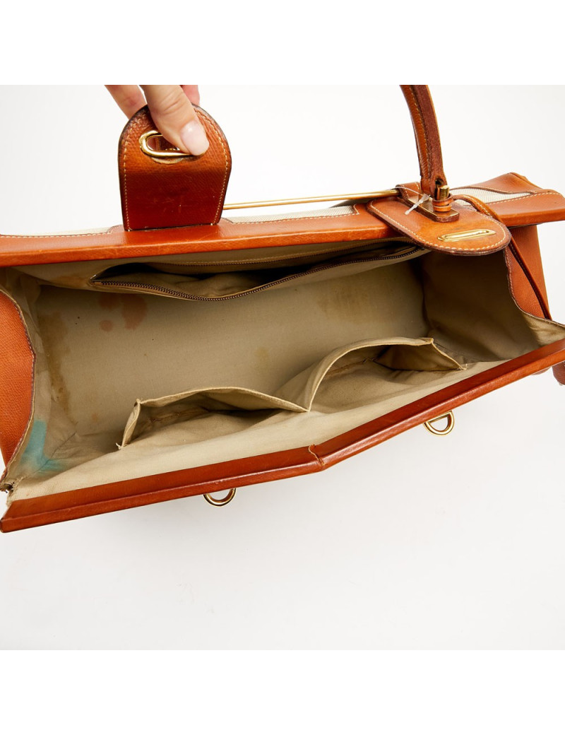 Valise de voyage HERMES toile et cuir Vintage TM