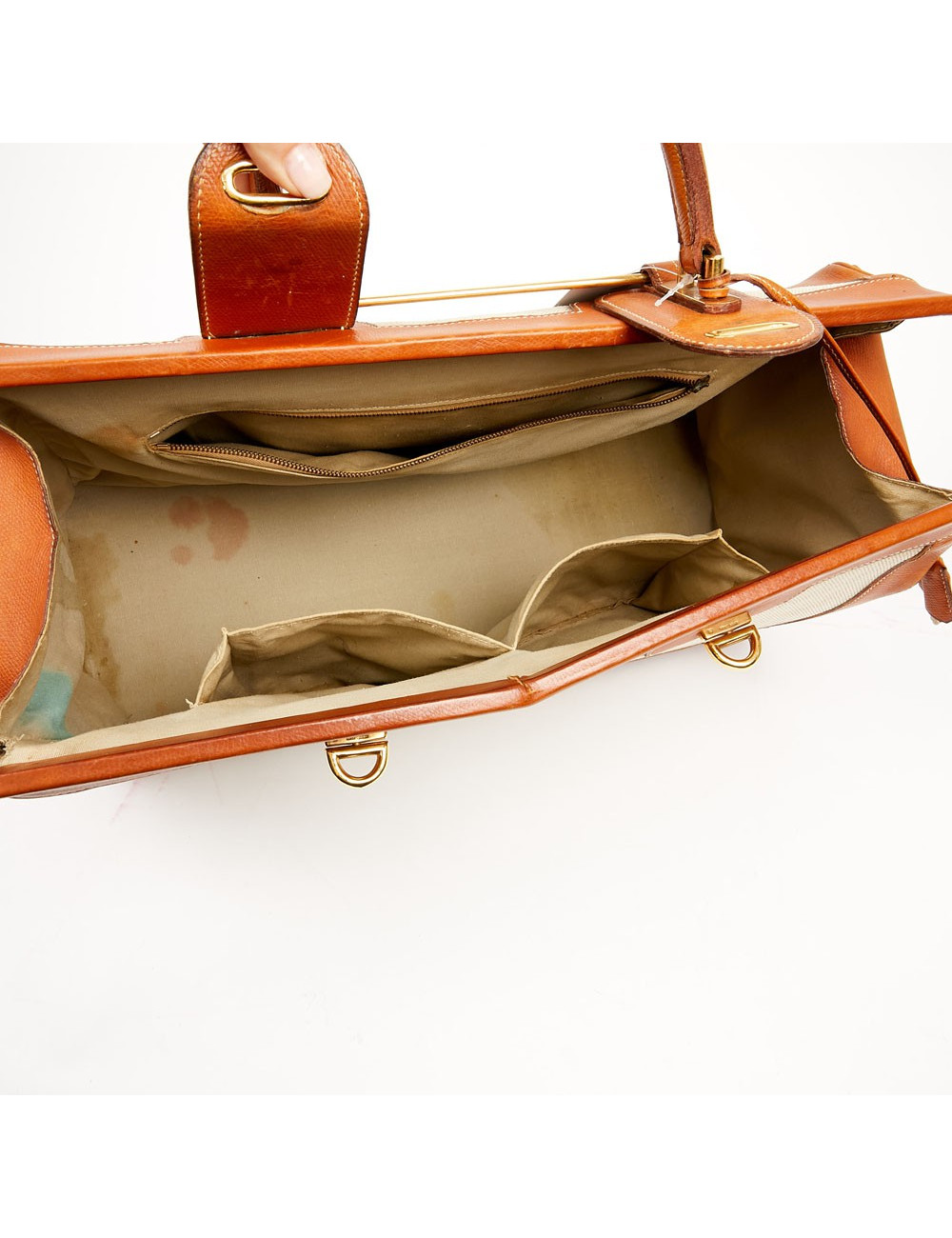 Valise de voyage HERMES toile et cuir Vintage TM