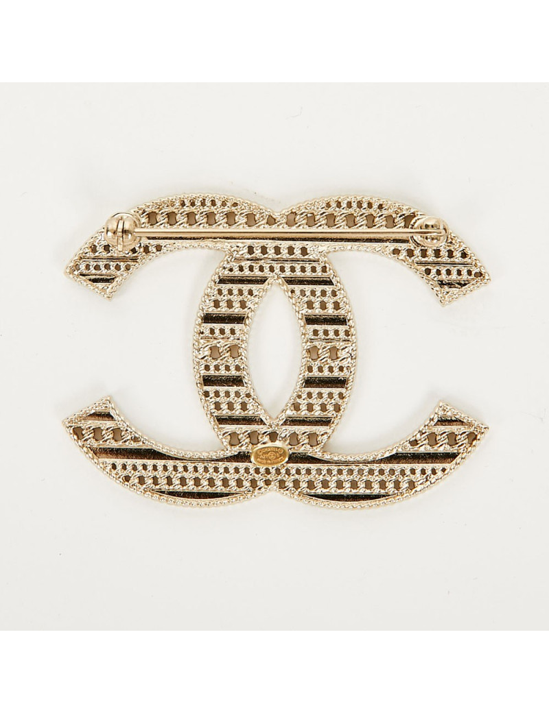 Broche CHANEL double C émaillé noir