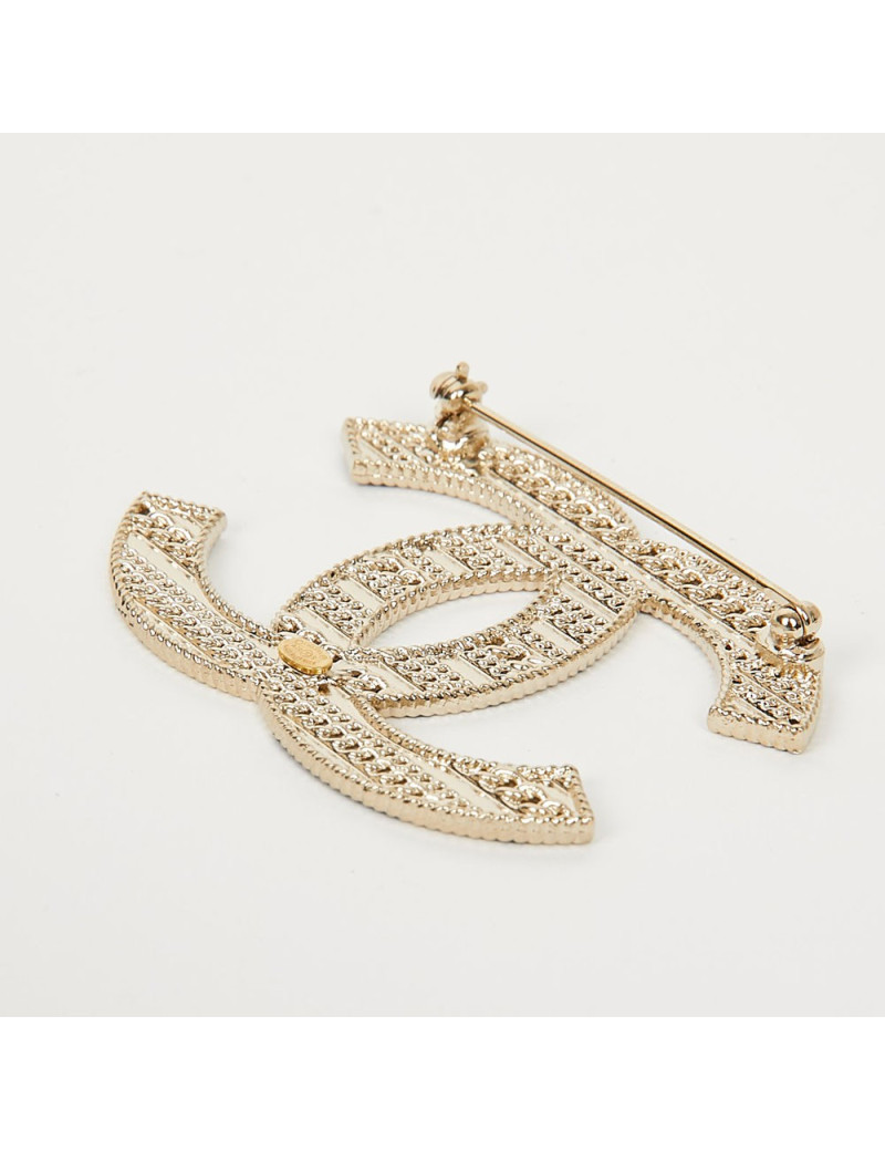 Broche CHANEL double C émaillé noir