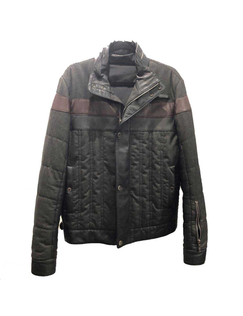 Blouson T48 VERSACE Collection Homme laine grise cuir noir et bordeaux