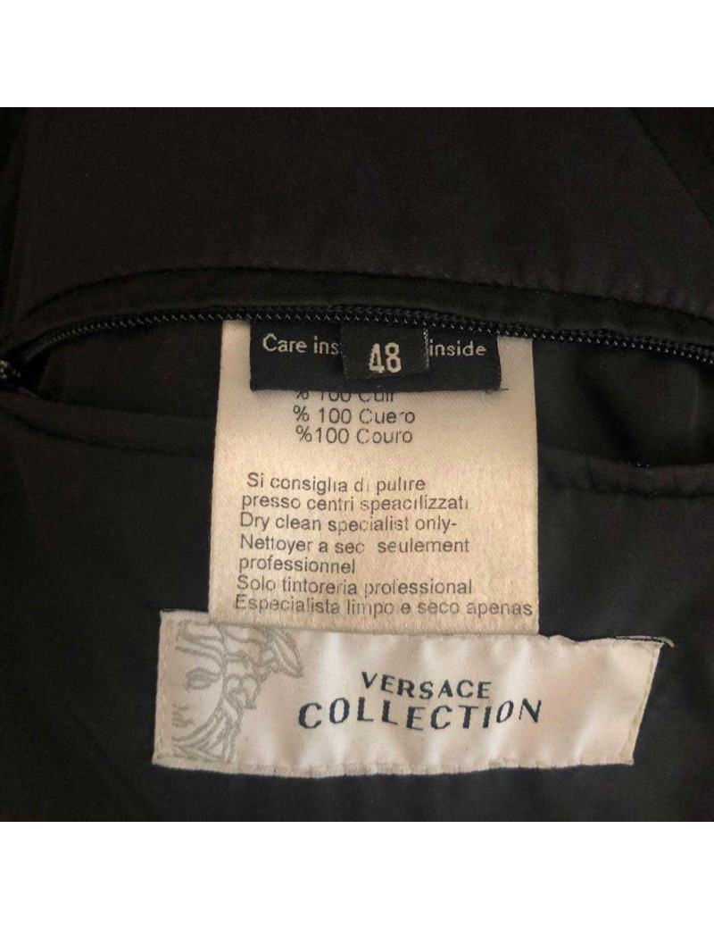 Blouson T48 VERSACE Collection Homme laine grise cuir noir et bordeaux