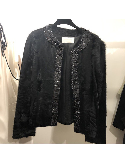 Veste VALENTINO en agneau noir et sequins 
