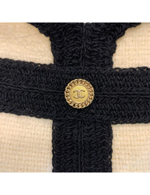 Robe T 40 CHANEL en laine beige et ganses noirs