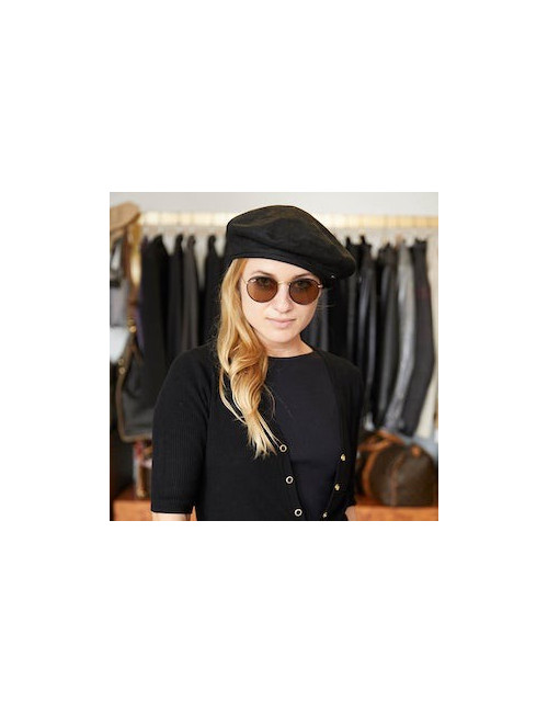 Beret MAISON MICHEL noir cuir d'agneau