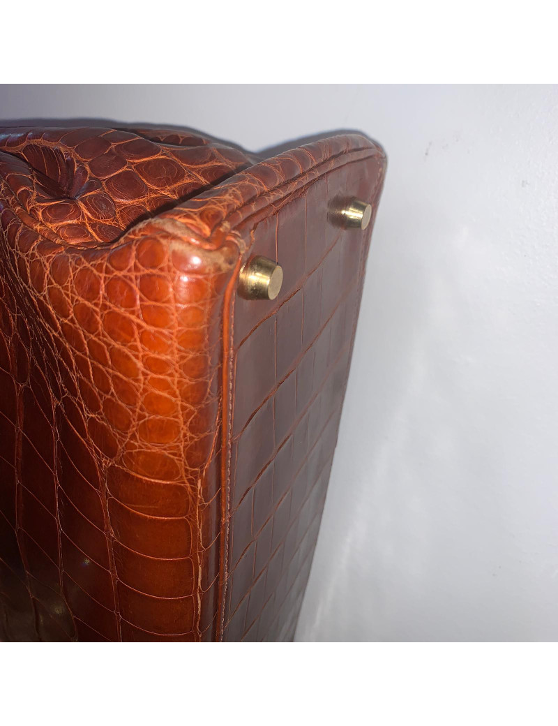 Kelly 32 alligator mat marron bijouterie or