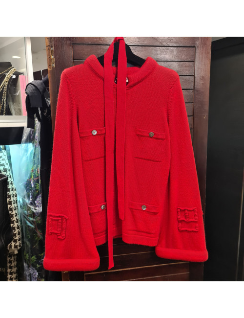 Gilet T  CHANEL  "Paris-Shanghai"en cachemire rouge 