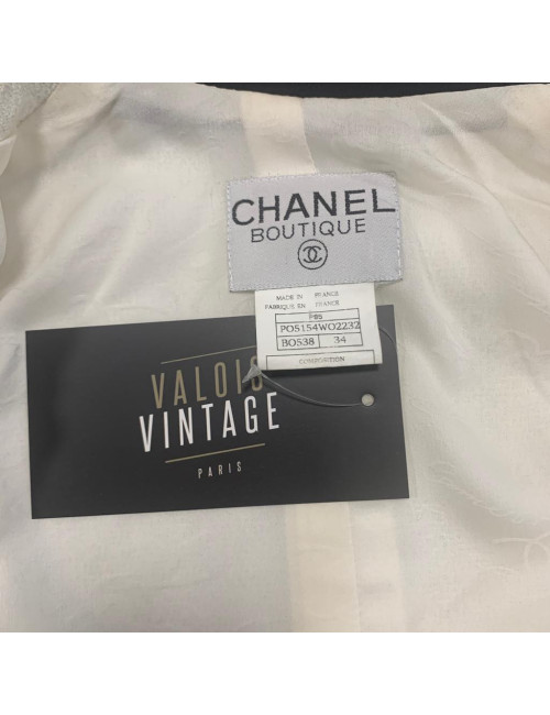 Veste CHANEL tweed beige et gansé de noir