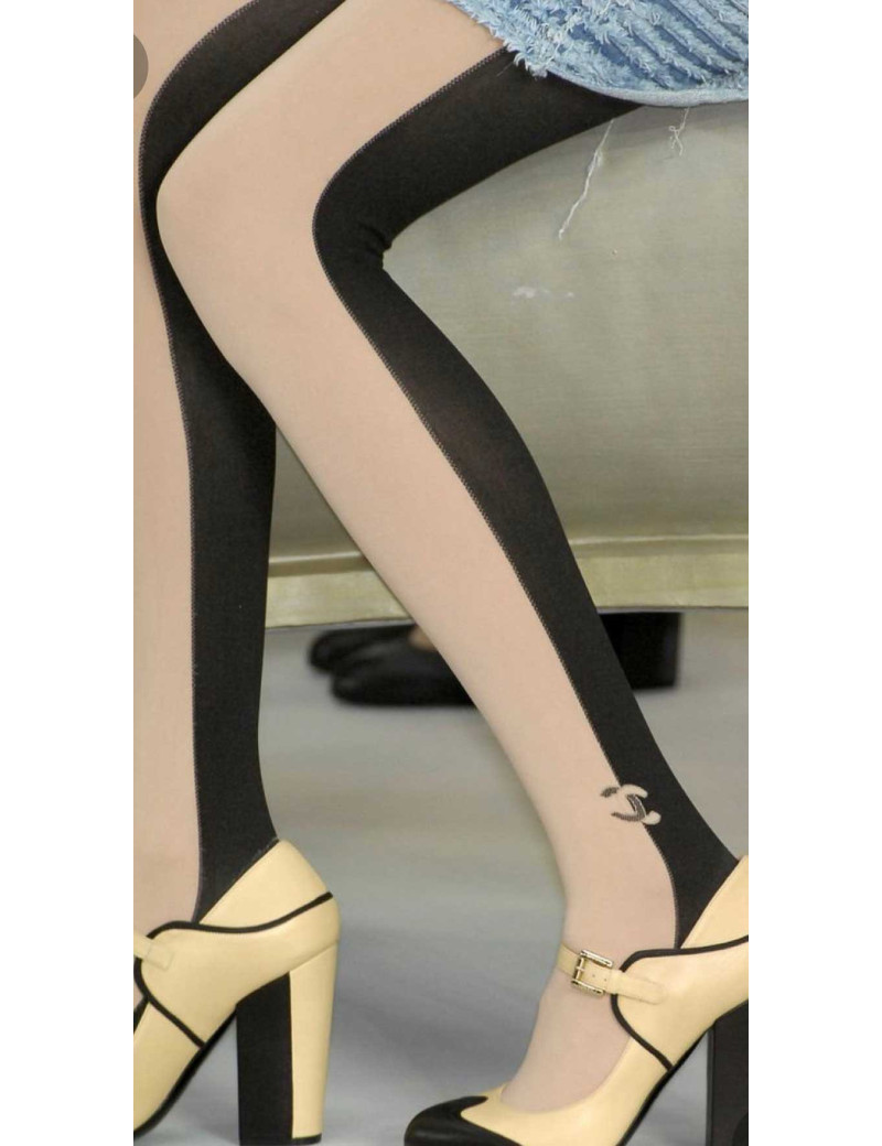 Collants CHANEL bicolores beiges et noirs