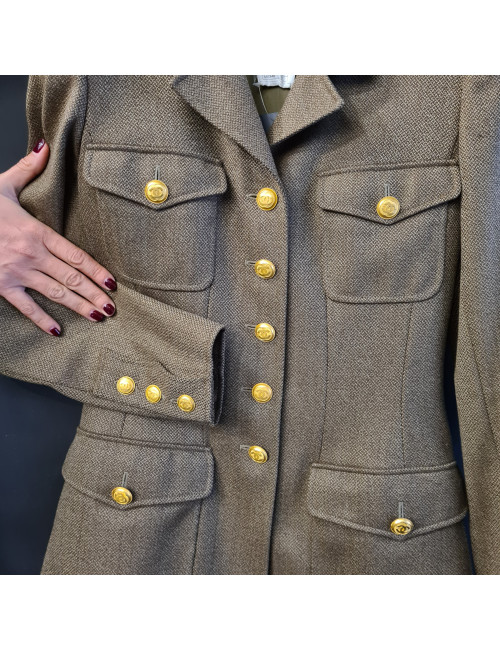 Veste militaire CHANEL T36 laine kaki