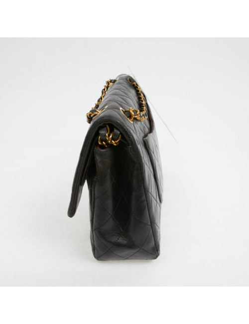 Timeless CHANL cuir d'agneau noir Vintage