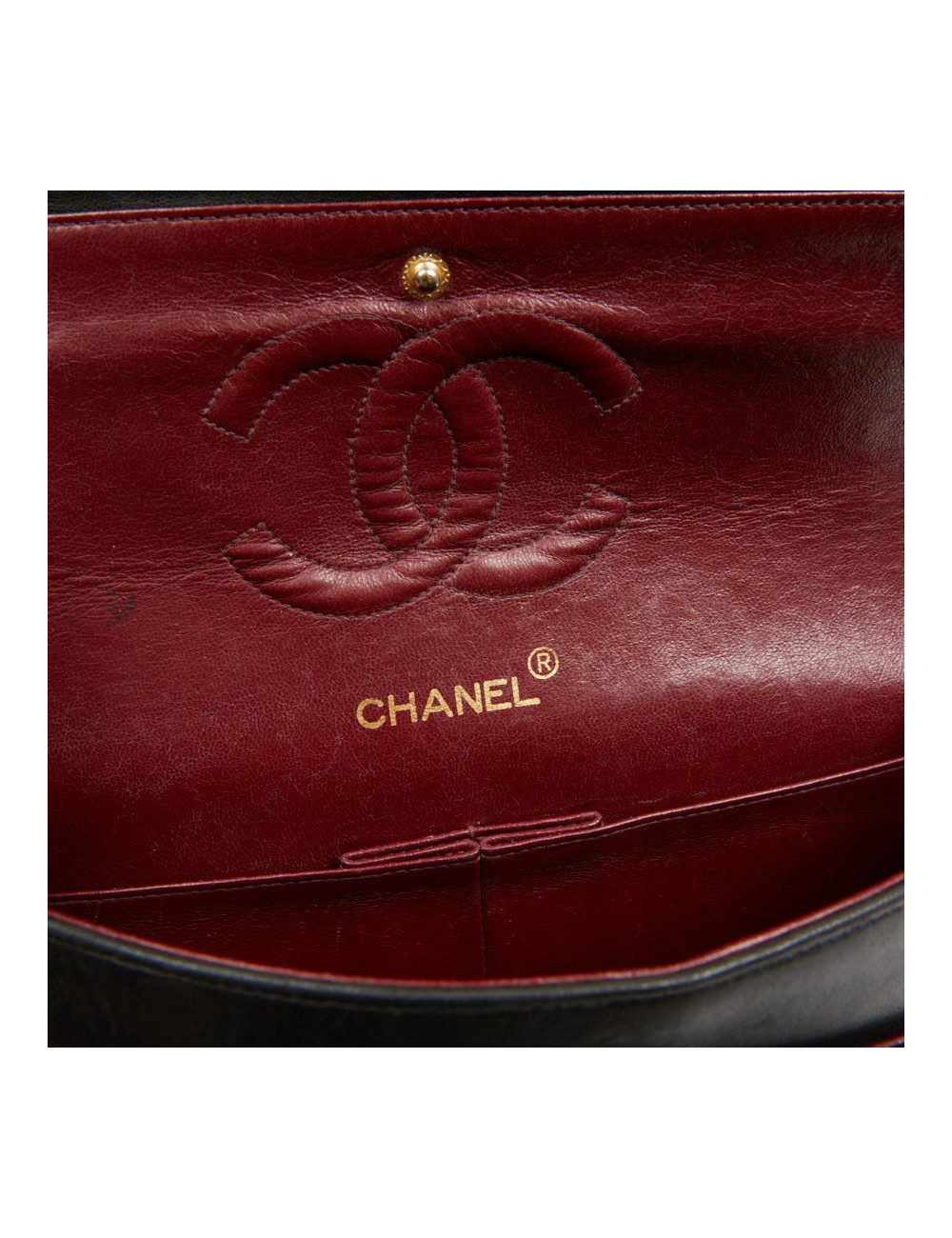 Timeless CHANL cuir d'agneau noir Vintage