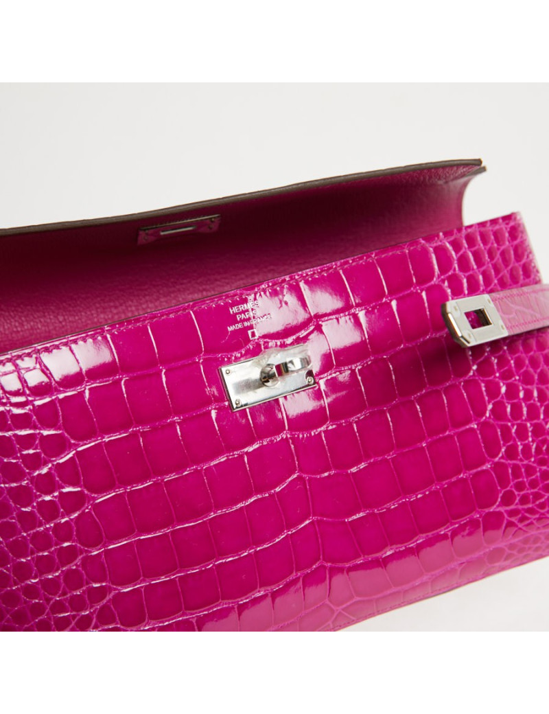 Portefeuille Kelly Alligator Rose Sherazade HERMES