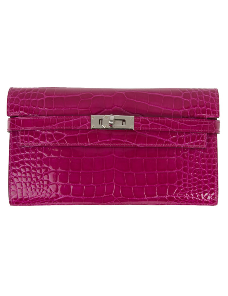 Portefeuille Kelly Alligator Rose Sherazade HERMES