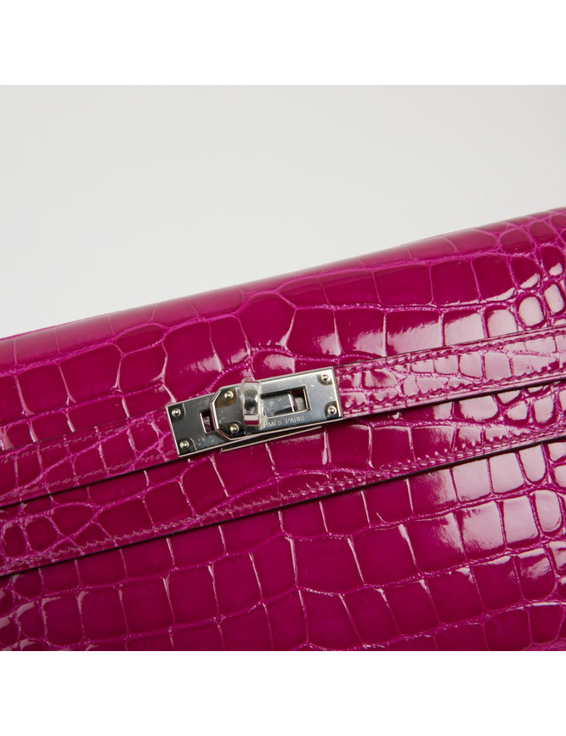Portefeuille Kelly Alligator Rose Sherazade HERMES