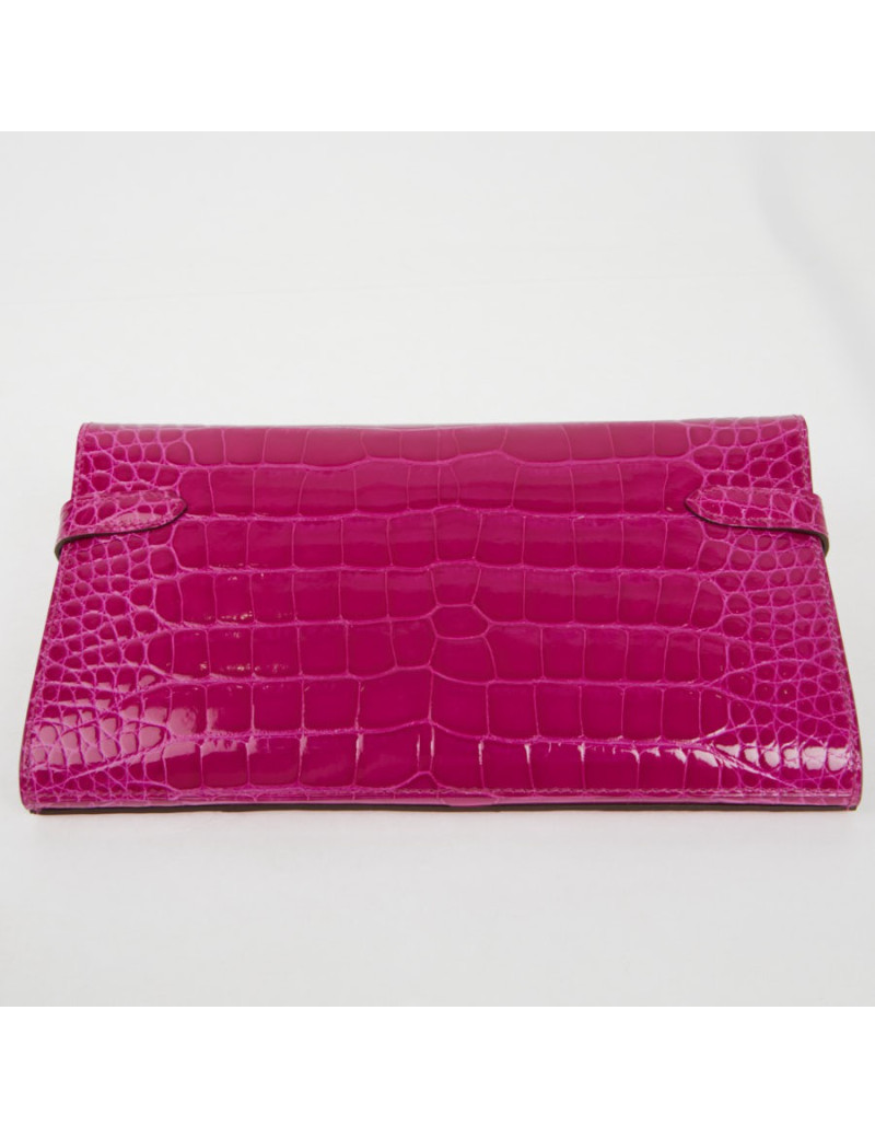 Portefeuille Kelly Alligator Rose Sherazade HERMES