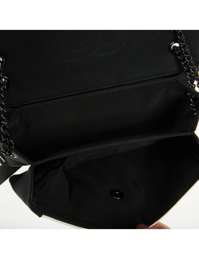 Sac à main Chanel cuir blanc gansé de noir