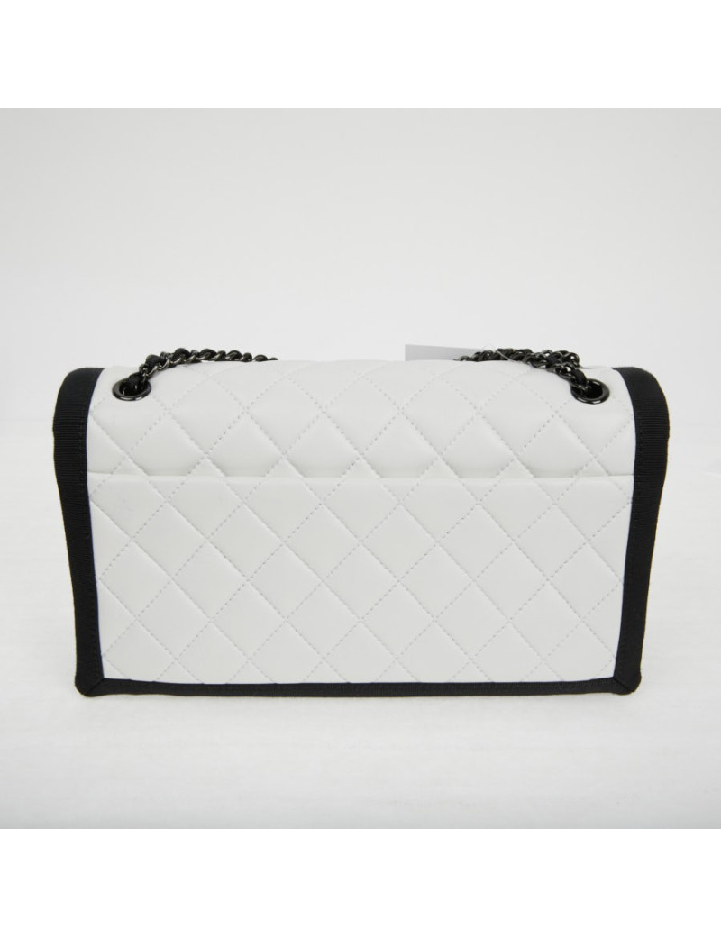 Sac à main Chanel cuir blanc gansé de noir