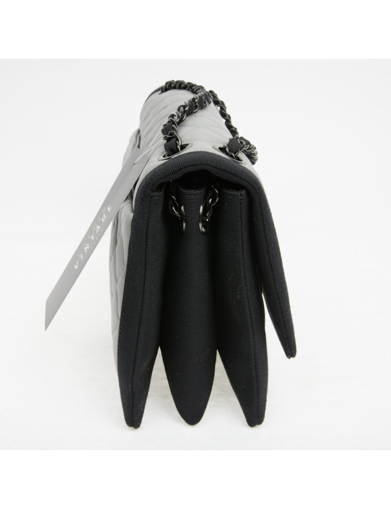 CHANEL gray leather bag trimmed in black