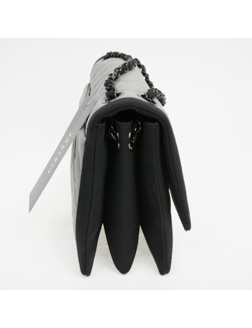 CHANEL gray leather bag trimmed in black