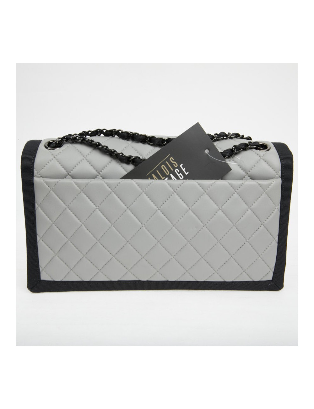 CHANEL gray leather bag trimmed in black