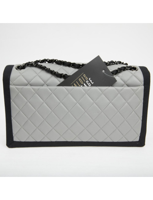 Sac CHANEL cuir gris gansé en noir