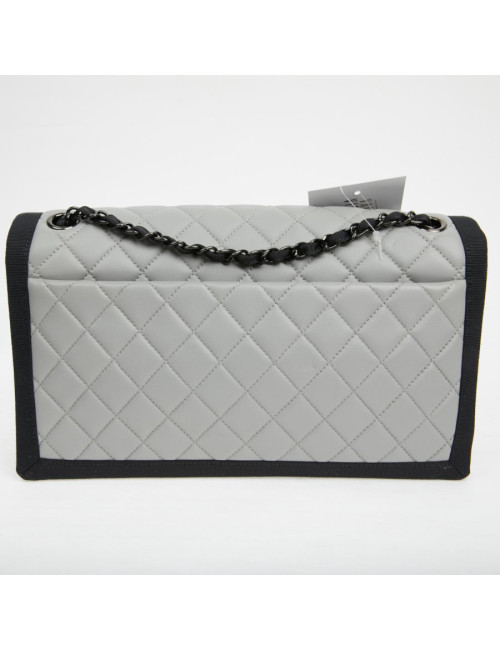 CHANEL gray leather bag trimmed in black