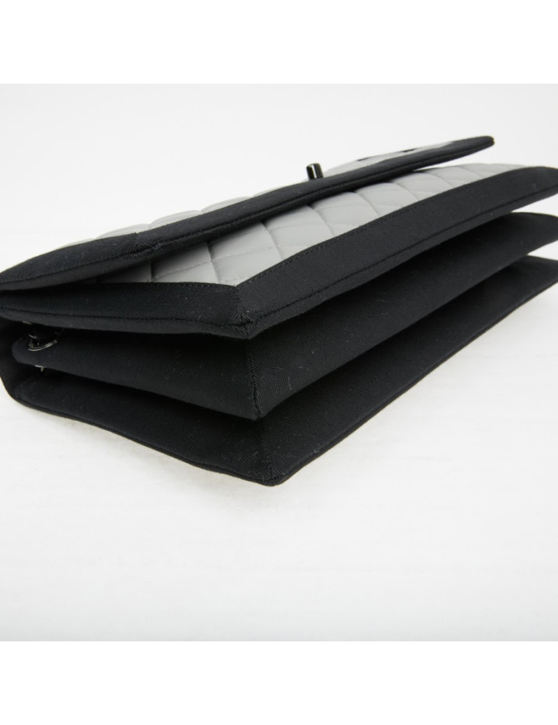 CHANEL gray leather bag trimmed in black