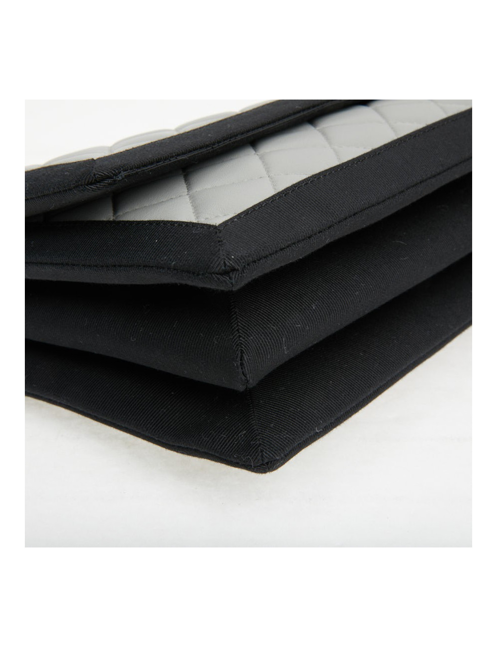 CHANEL gray leather bag trimmed in black