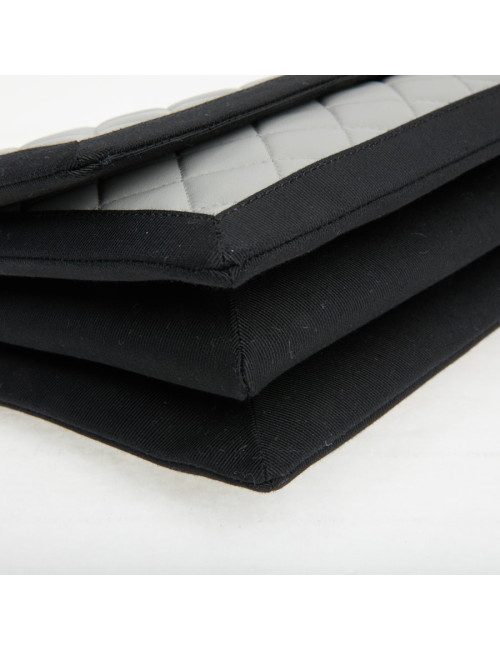 CHANEL gray leather bag trimmed in black