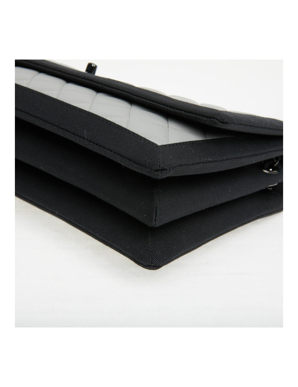 CHANEL gray leather bag trimmed in black