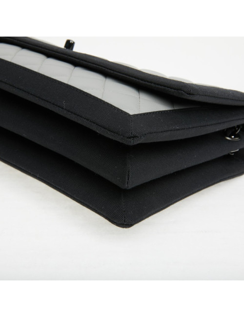 CHANEL gray leather bag trimmed in black