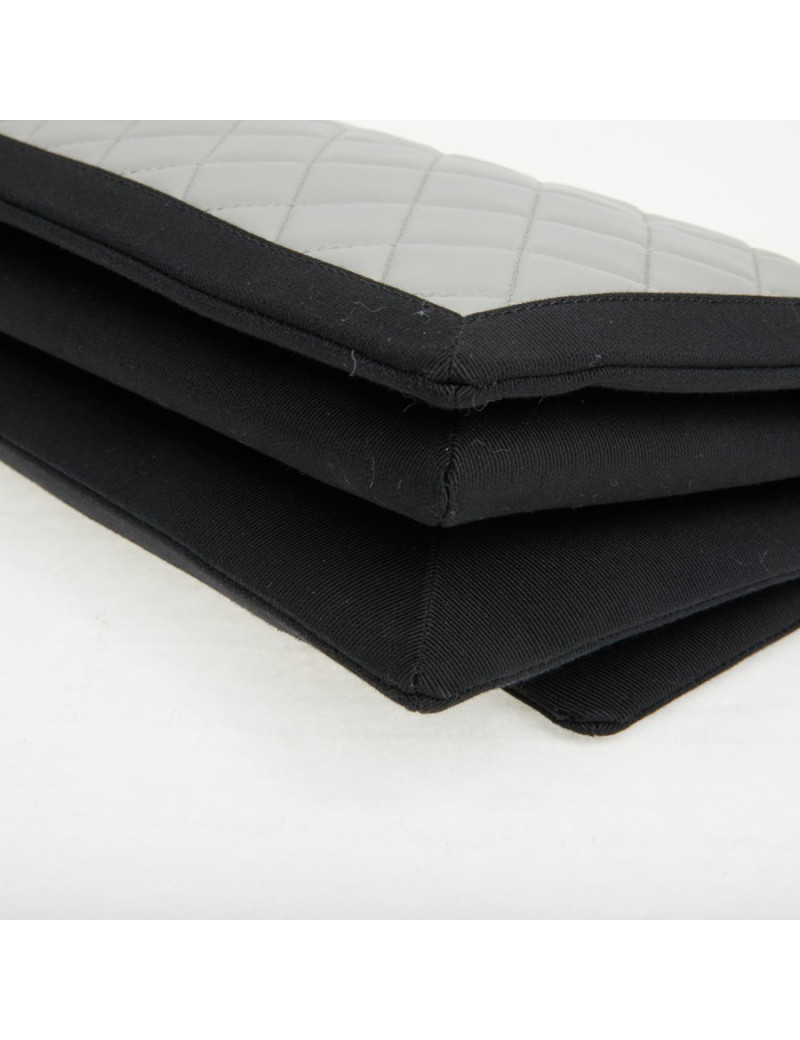 CHANEL gray leather bag trimmed in black