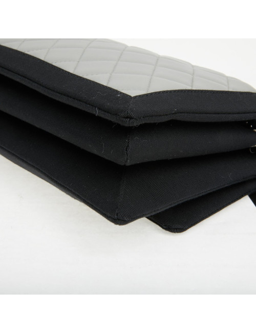 CHANEL gray leather bag trimmed in black