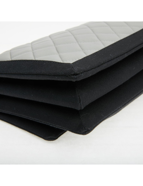 CHANEL gray leather bag trimmed in black